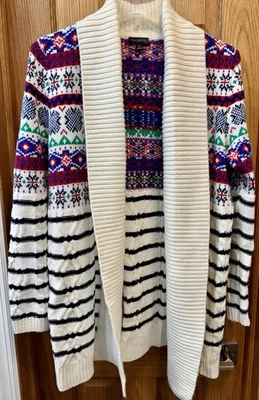 Suéter Cárdigan Abierto Talbots Fair Isle Tejido con Cable Algodón Acrílico Mujer Mediano Foto 1 de 4