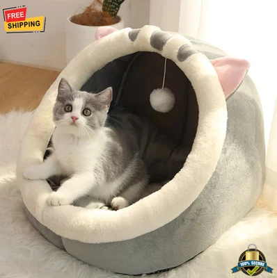 1 pc Deep Sleep Cat Bed Foldable Washable Cave Pet Bed with Cushion S/M/L - Image 1 of 4