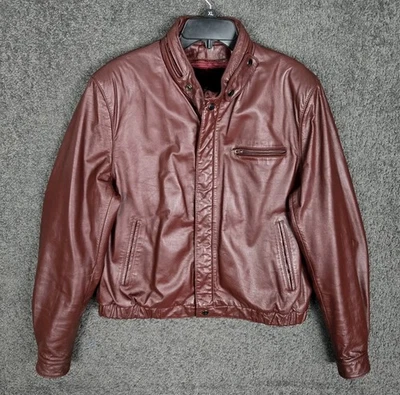 Vintage Bermans Leather Jacket Men's 42 Cognac Brown Full Zip Bomber Coat Lined - Image 1 of 4