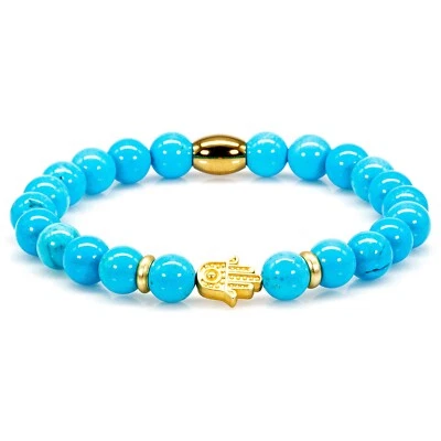 Perlenarmband Grüner / Blauer Türkis Perlen Hand der Fatima 24k vergoldet - Bild 1 von 4