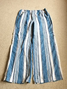 Womens Pants-JONES NEW YORK-blue/white striped linen wide-leg beachy Coastal-XL - Picture 1 of 5