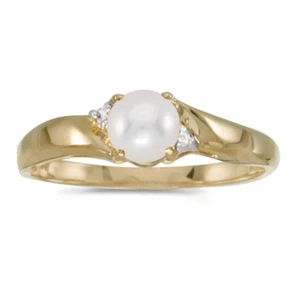 10k Yellow Gold Freshwater Cultured Pearl And Diamond Ring - Picture 1 of 2