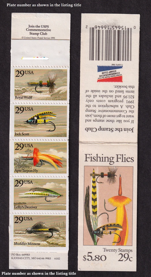 1991 Fishing Flies 29c BK189 booklet MNH (4 panes Sc 2549a) plate no. 32224 - Image 1 of 1