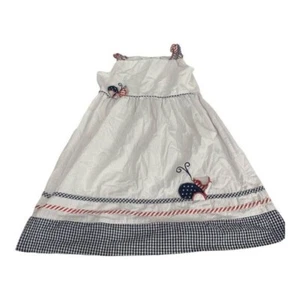 Rare Editions Girls 6X Summer Dress Patriotic Butterfly Applique Gingham Hem - Picture 1 of 6