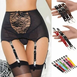 Sexy Punk 2 Leather Knee Garters Women Girl Gothic Cosplay Bondage BDSM SM - Picture 1 of 4