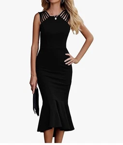 PrettyGarden Midi Bodycon Dress Sleeveless Ruffle Hem Mermaid LBD Formal Size M - Picture 1 of 9
