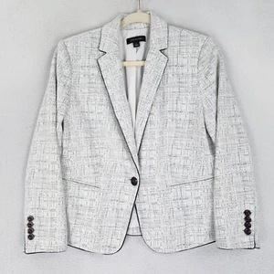 Chaqueta Ann Taylor Mujer 8 Negro Blanco Botón Único Carrera Tweed Blazer Traje - Imagen 1 de 12