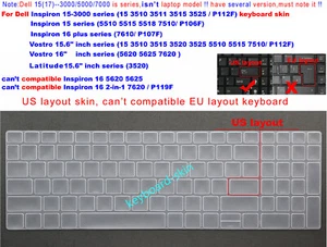 US Keyboard Skin For Dell Latitude 3520 Vostro 15 3510 3515 3520 3525 5510 5515 - Afbeelding 1 van 8