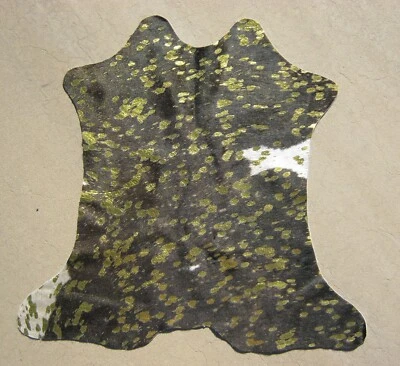 迷你酸洗巴西牛皮地毯金色金属 28 英寸 x 28 英寸小空间装饰 — 第 1/3 张图片