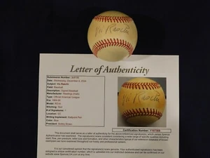 Vic Raschi (D. 1988) Signed Bobby Brown American League Baseball JSA LOA Yankees - Picture 1 of 7