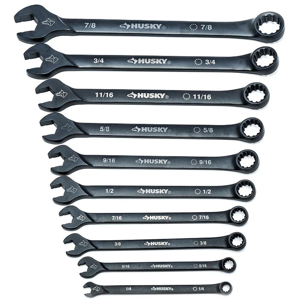 Husky SAE Long-pattern 10piece Universal Nonslip Ope End Combination Wrench Set