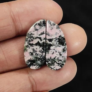 24.00 Cts Natural Rhodonite Gemstone Earrings Supply Cabochon Pair 24X10X3.5 MM - Picture 1 of 6