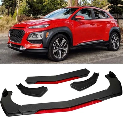 For Hyundai Kona Front Bumper Lip Spoiler Splitter Body Kit Carbon+Fiber Red - Image 1 of 4