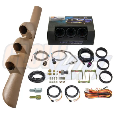 GlowShift T7 Boost EGT Fuel PSI Gauges + Tan Pod for 98-02 Dodge Ram Cummins - Image 1 of 4