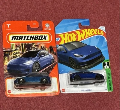 🔥Lote de 2 Hot Wheels/Matchbox Tesla Modelo Y’s Azul Nuevo en Caja🔥 Foto 1 de 4