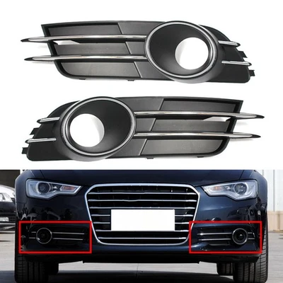 Lower Bumper Fog Light Lamp Grille Cover With Hole Pair For Audi A6 C7 2011-2015 - Image 1 of 4