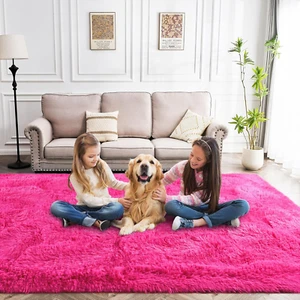 Fluffy Area Rug 9X12 Living Room, Hot Pink Rugs for Bedroom Girls, Extra Large R - Picture 1 of 7
