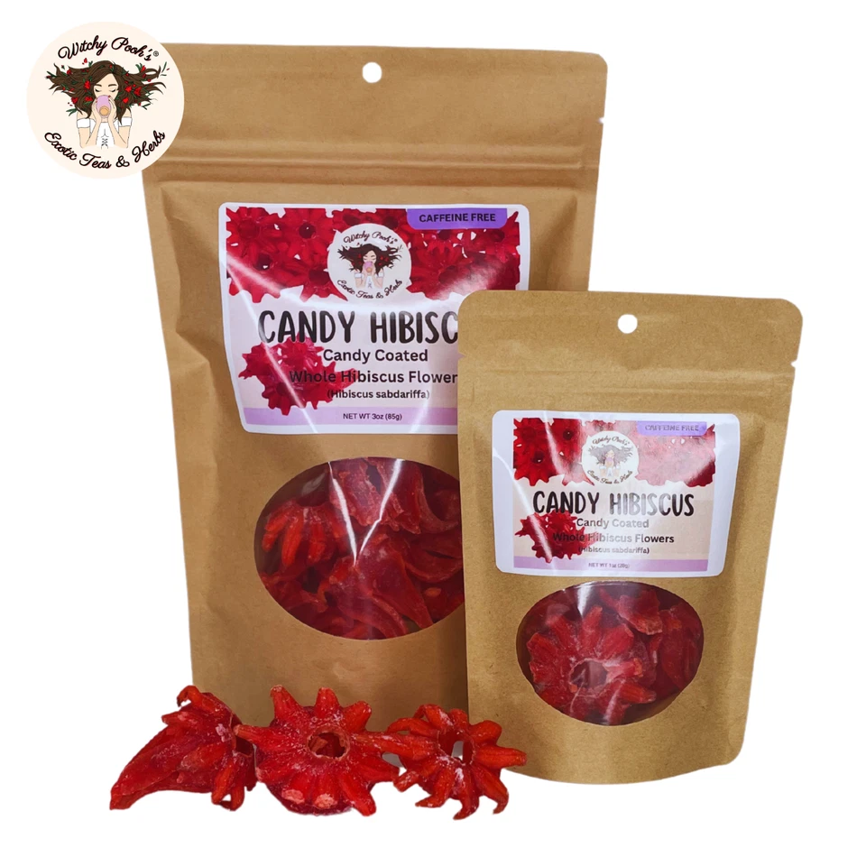 Witchy Pooh's Candy Hibiscus - Dulce caramelo recubierto flores de hibisco enteras, 1 oz Foto 1 de 4