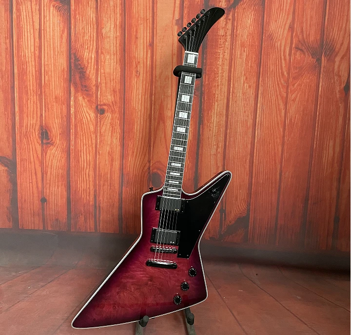 Electric Guitar Explore Purple Burl Maple Top Mahogany Body Bone Nut HH Pickups - Image 1 of 4