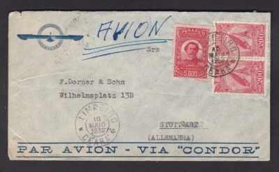 Brasil 1938 Sobre Cóndor usado LIMOEIRO a Alemania Foto 1 de 2
