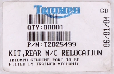 Genuine Triumph Master Cylinder Relocation Kit Part Number - T2025499 - Imagem 1 de 2