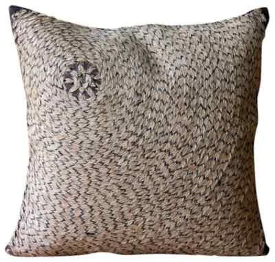Decorative Throw Pillow Cover Brown 16"x16", Square Silk - Jute Fetish - Image 1 of 3