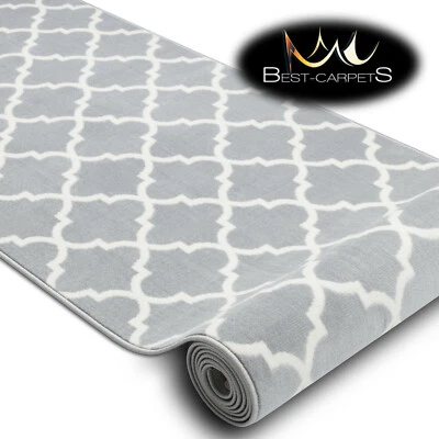 BEST-CARPETS.CO.UK Tappeto Moderno Hall Runner BCF ""MORAD"" Traliccio Marocchino GRIGIO/CREMA 60-120 cm