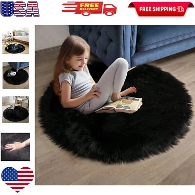 3x3 Feet Round Shaggy Faux Fur Rug - Slip-Resistant and Easy to Clean - Image 1 of 4