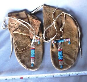 Antique Native American beaded mocassins Shoshone leather deerskin Bannock Crow