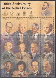 HOJA UGANDA Sc #1374a-f MNH de 12 100 ANN del PREMIO NOBEL - PREMIOS NOBEL - Imagen 1 de 1