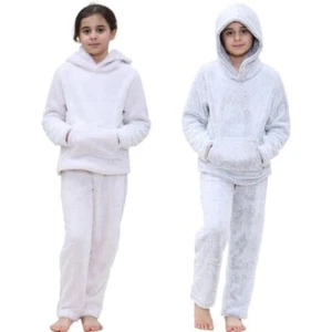 Kids Boys Girls Plain Pyjama Extra Soft Loungewear Flannel Fleece PJS Outfit Set - Picture 1 of 12