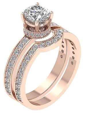 Lab Grown Genuine Diamond VS F 1.90Ct Bridal Halo Engagement Ring 10K Rose Gold - Image 1 of 4