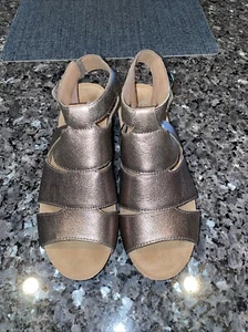 Dansko Sera Pewter Sandals Womens 9.5 Bronze Leather Strappy Wedge EUC Size 40 - Picture 1 of 9