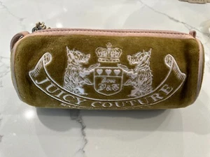 Juicy Couture Barrel Makeup Bag Purse Olive Green & Light Pink Leather - Picture 1 of 12