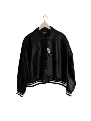 Pink Vanilla Black Bomber Jacket Vegan PVC Leather Full Zip NWT RRP £32 Size S - Image 1 of 4