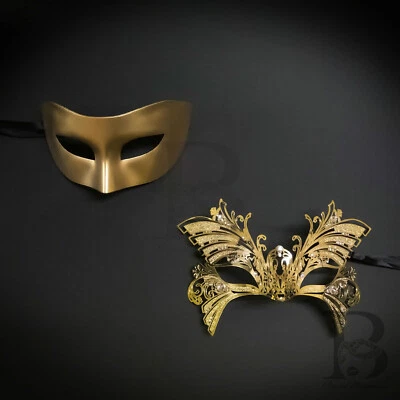 Masquerade Mask for Couples Gold Luxury Venetian Couples Masks W7344, M7176 - Image 1 of 4