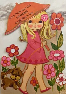 Vtg 60s Mother’s Day Card Love Your Girl Pink Orange GRANDMA Used FRONT ONLY - Picture 1 of 4