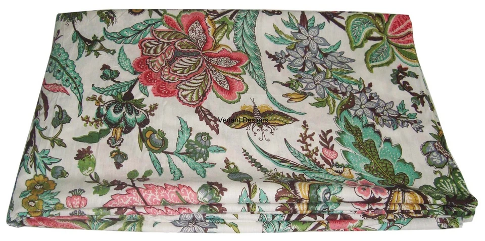 Material de vestido indio de tela de algodón de 5 yardas con estampado floral Sanganeri bloque a mano  Foto 1 de 3