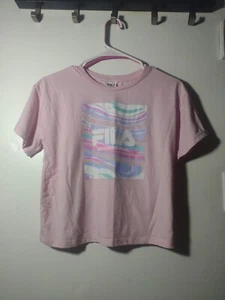 Fila Ladies Short Sleeve Tee L Relaxed Fit Biella Dusty Pink Logo - Picture 1 of 4