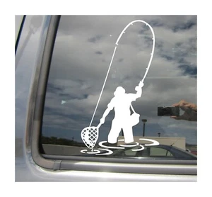 Pesca a mosca pescatore pesce trota - Adesivo decalcomania vinile finestrino auto 04049 - Foto 1 di 2