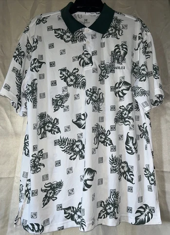 University Of Hawaii Polo Shirt Rainbow Warriors UH Logo Green/White Men's XL Cover