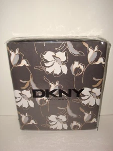 DKNY Astor Full Queen Duvet Cover Shams Set Gray White Gold Floral Cotton - Picture 1 of 4
