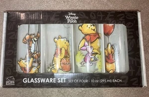 Winnie the Pooh 4pc 10 Oz Tumbler Glass Set W Piglet, Tigger, Silver Buffalo - Picture 1 of 4
