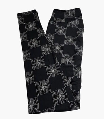 LuLaRoe Leggings OS One Size BLACK Halloween SPIDER WEB Check Spooky SHIPS FAST - Image 1 of 4
