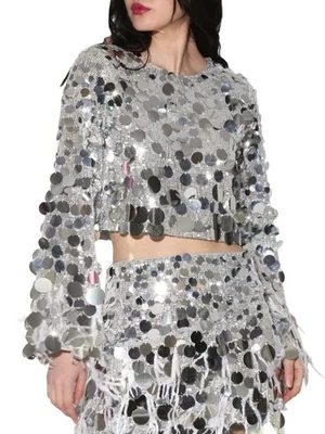 Top corto Walter Baker Denise lentejuelas talla XL lentejuelas estrella plateadas precio de venta sugerido por el fabricante 298 USD nuevo con etiquetas  Foto 1 de 4