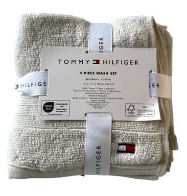 Juego de 4 paños faciales Tommy Hilfiger gris pálido algodón bordado logotipo Foto 1 de 3