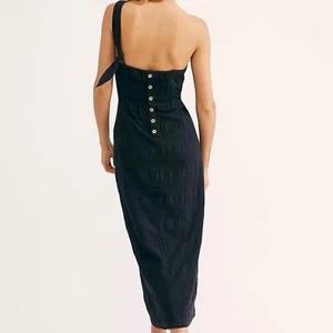 Free People Button Back At Leisure Midi Wrap Dress, Linen Blend, Black, Size XS - Picture 1 of 10
