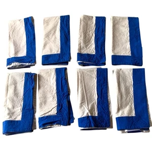 Home James Weekend East Hampton Set of 8 Cotton Fabric Napkins White Blue - Picture 1 of 7