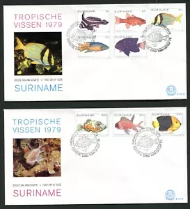 SURINAM 1979, TROPICAL FISH, Scott 530-534, C89-C87 on 2 F.D.C.'s - Picture 1 of 1