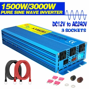 1500W 3000W Pure Sine Wave Power Inverter DC 12V to AC 240V Converter 3Sockets - Picture 1 of 6